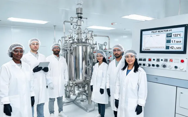 Chemical manufacturing team in pilot plant